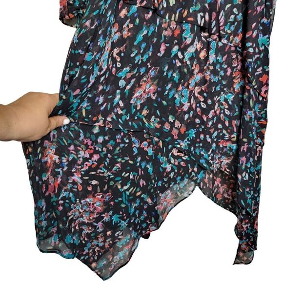 Iro Floral Asymmetrical Hem Long Sleeves Black Dress Size 38/Medium - Picture 7 of 12